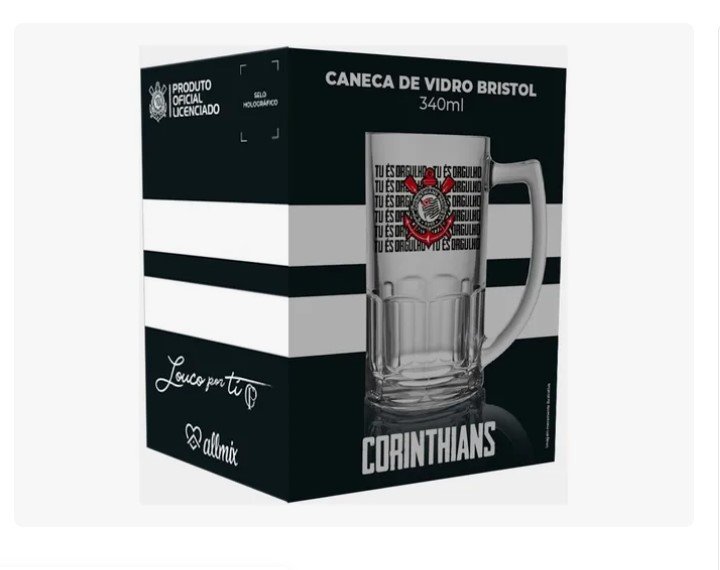 Caneca de Vidro Chopp 119039 Corinthians Oficial 340ml