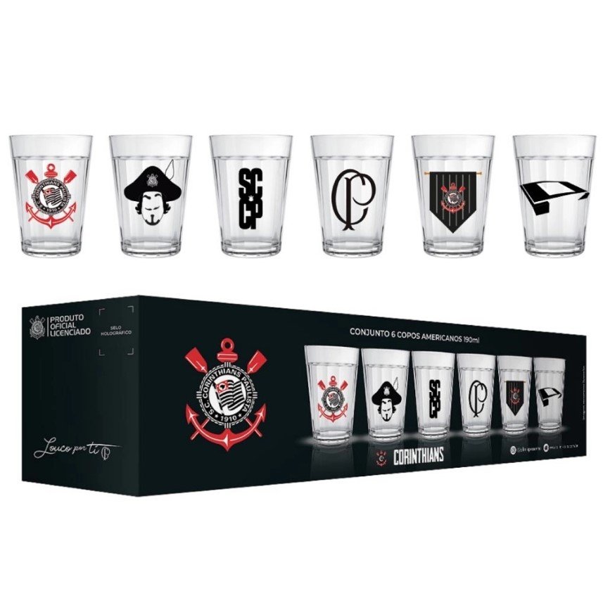 Copo Americano Kit Com 6 Corinthians Oficial Licenciado