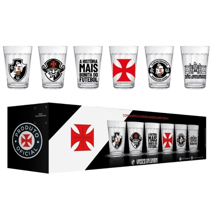Copo Americano Kit Com 6 Vasco 2916034 Oficial Licenciada