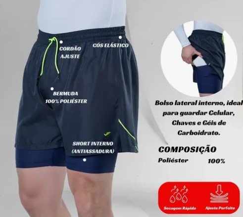 Shorts com Bermuda Termica Masculina Elite Corrida 031494