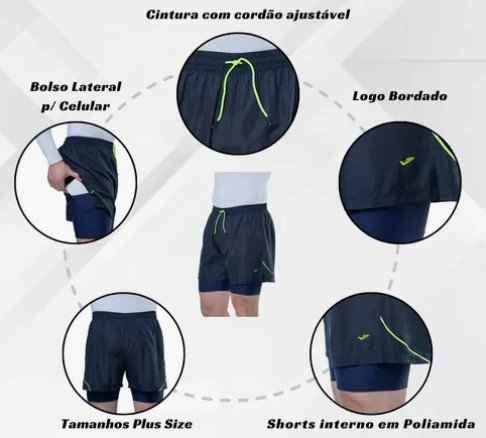 Shorts com Bermuda Termica Masculina Elite Corrida 031494